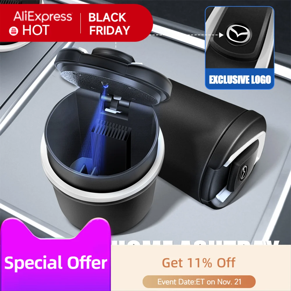 1pcs Car Ashtray With LED Light Portable Cigarette Ash Holds Cup Holder for Mazda 2 3 6 Atenza Axela Demio CX-3 RX-7 MX-5 CX-7