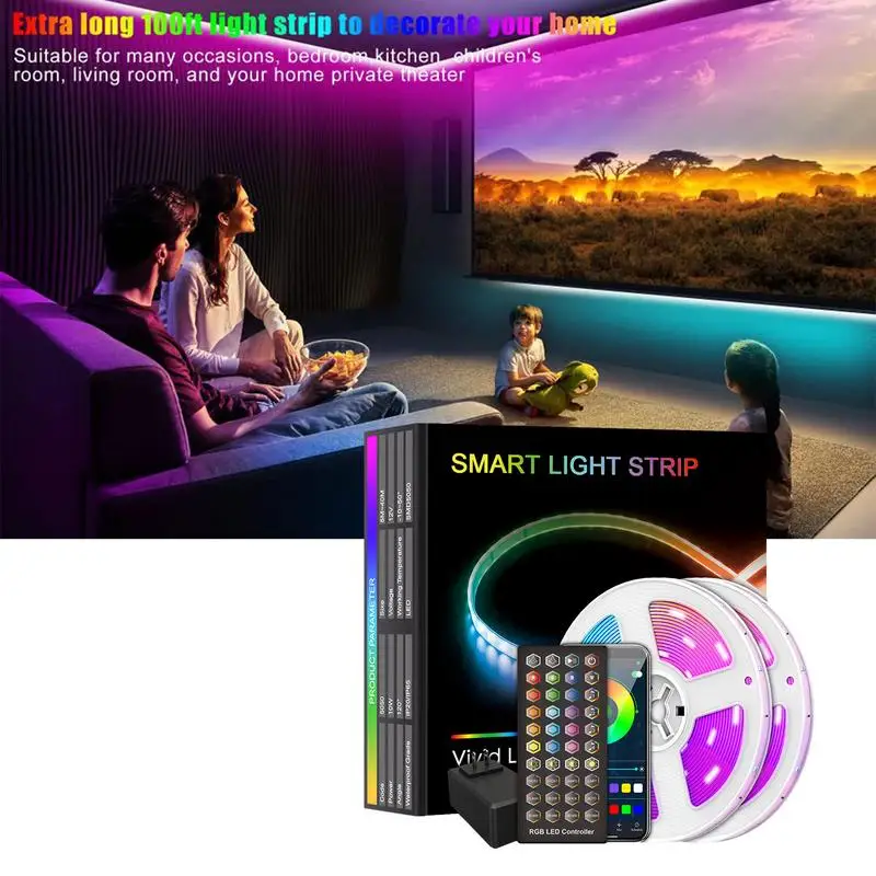 Smart LED Light Strip 16.4 Ft APP Control Music Sync LED Lights LED Strip Lighting For Bedroom Kitchen TV Bar Adjustable
