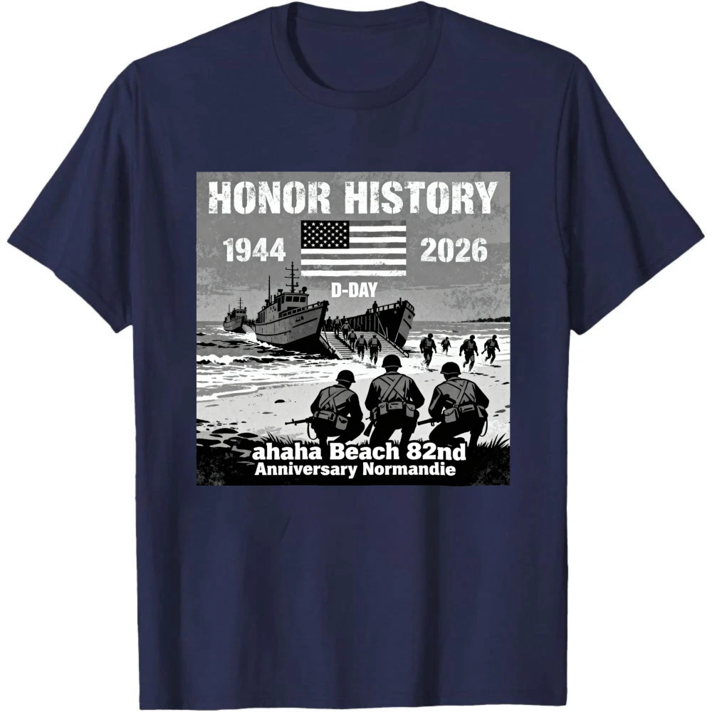 82nd Anniversary of The D-Day Omaha Beach Landing (1944 - 2026) T Shirt Men T-shirt High Quality Cotton Oversized Tops
