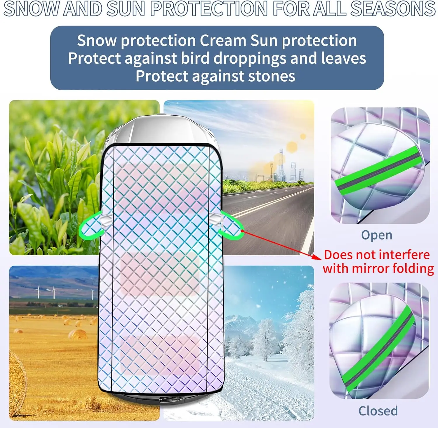 157' Auto-Abdeckungs-Sonnenschutz für Windschutzscheibe, blockiert Sonne und Schnee, schützt den Innenraum vor Hitze, ideal für SUV und Limousine