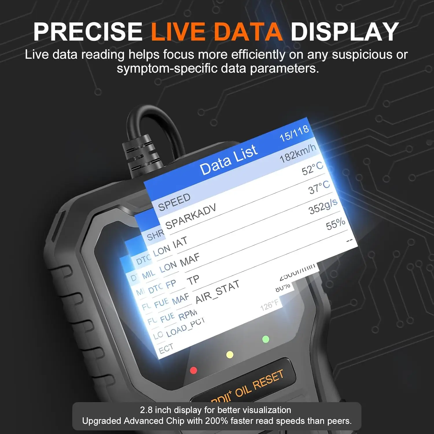 OBD2 Scanner, Professional Code Reader for Check Engine Light, 1996+ Cars, 2.8' Color Screen