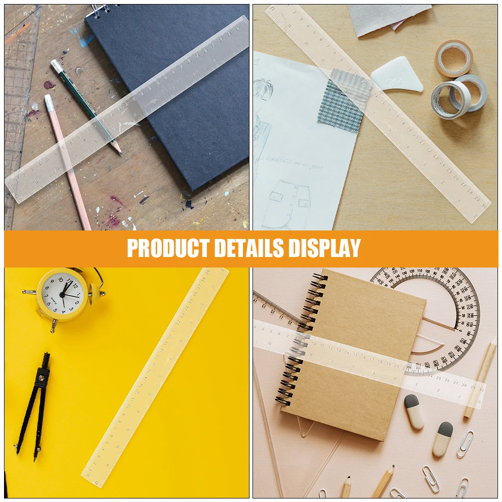 5pcs 30cm Transparent Plastic Ruler Straight Measuring Tool Students Classroom Inches Centimeters Multi Functional Sturdy