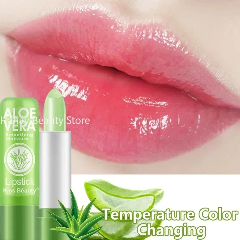 Moisturizing Aloe Vera Lipstick Temperature Color Changing Lip Balm Lasting Nourishing Lip Care Anti-drying Exfoliating Lipstick