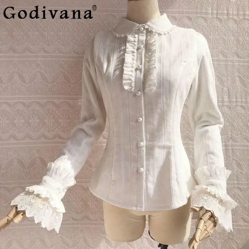 

Japanese Style Original Lolita Spring and Autumn New Sweet Girl Ruffled Long Sleeve Shirt Daily Commuting Versatile Blouse