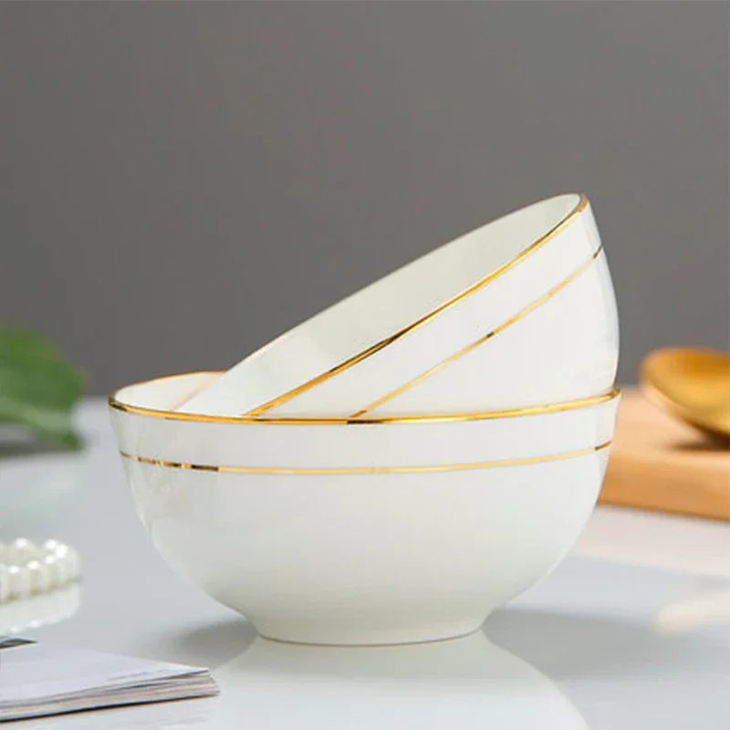 Phnom Penh Rice Bowl Set Home Chinese Kitchen Soup Noodle Rice Bowl Simple Bone china Tableware Health & Safety Salad Bowl