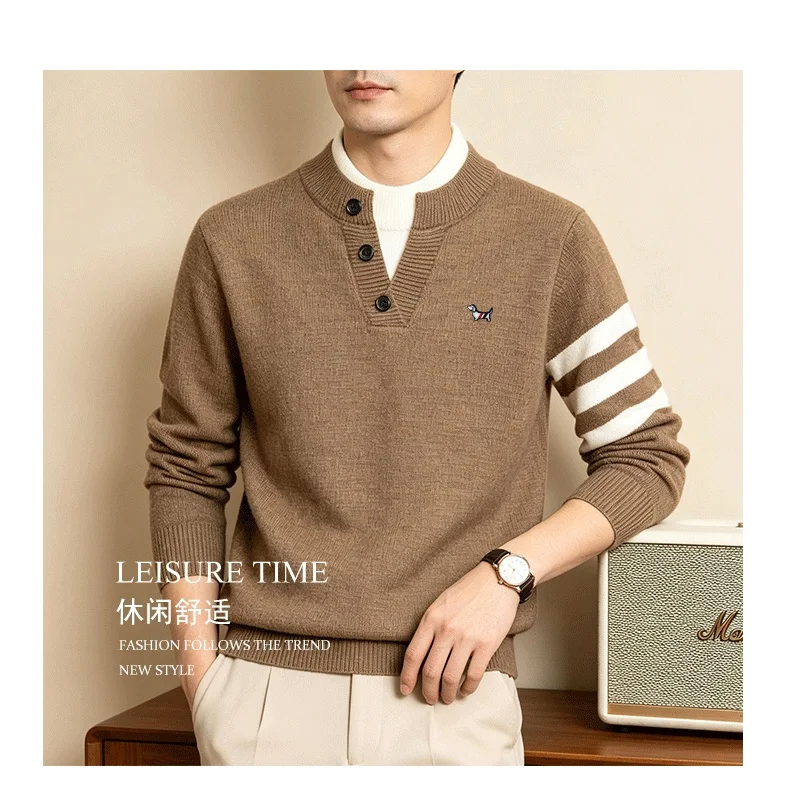 Designer Original Herbst Herren Langarm-Pullover Gestricktes Hemd Klassischer V-Ausschnitt Stickerei Täglicher Old Money Style Herrenpullover – Detail 2