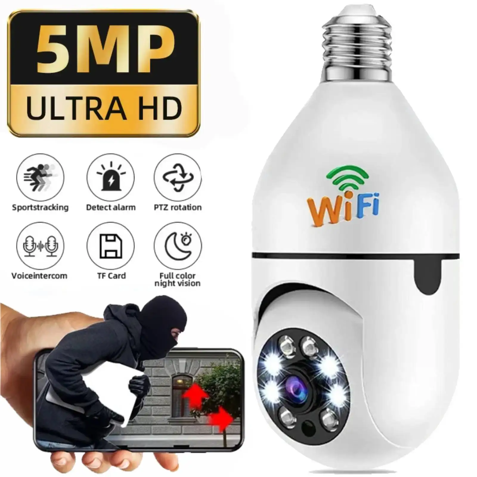 camera de seguranca interna com monitor de visao noturna rastreamento humano automatico camera de vigilancia por video audio bidirecional 5mp lampada e27 01