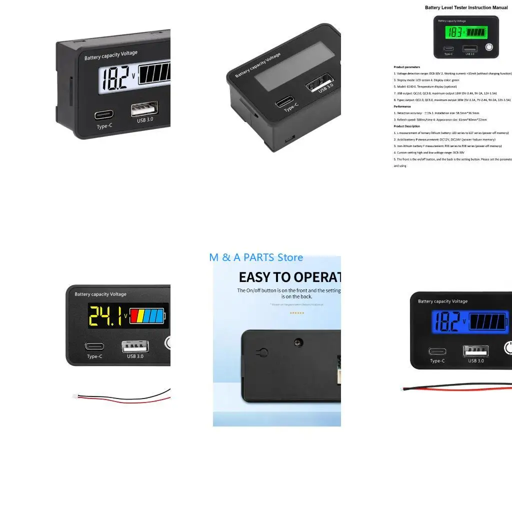 U1JF Double Port 18W Electric Monitor with QC3.0 QC2.0 for Lithium Acid Batteries