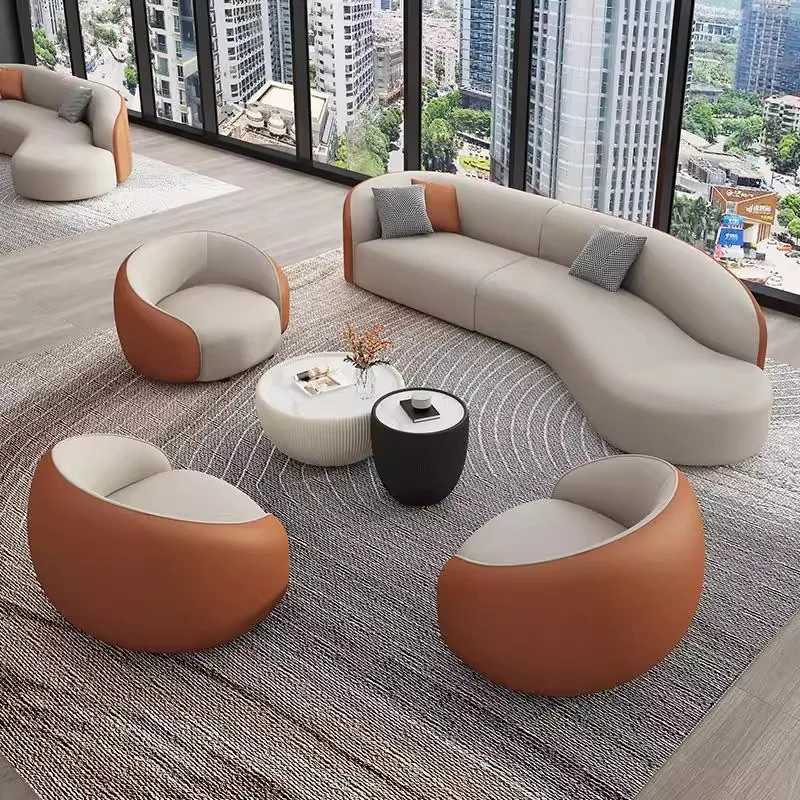 

Minimalist Hotel Lobby Lobby VIP Club Rest Area Reception Visitors Sales Negotiation Living Room Curved Leather Sofa