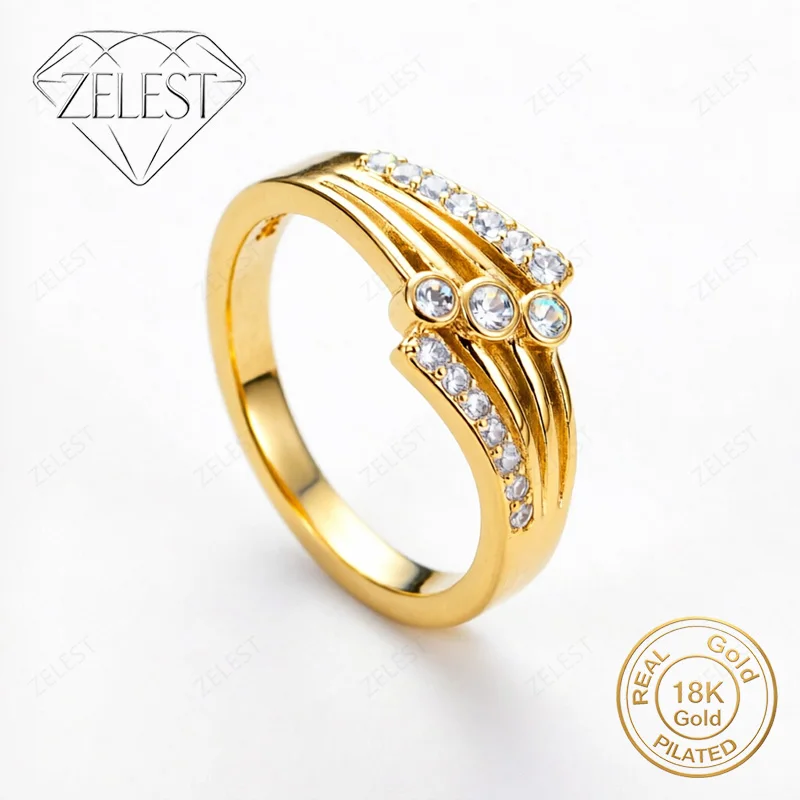 925 Sterling Silver 18K Gold-Plated Exquisite Multi-Layer Zircon Ring – Stylish Party Accessory and Jewelry Gift for Women