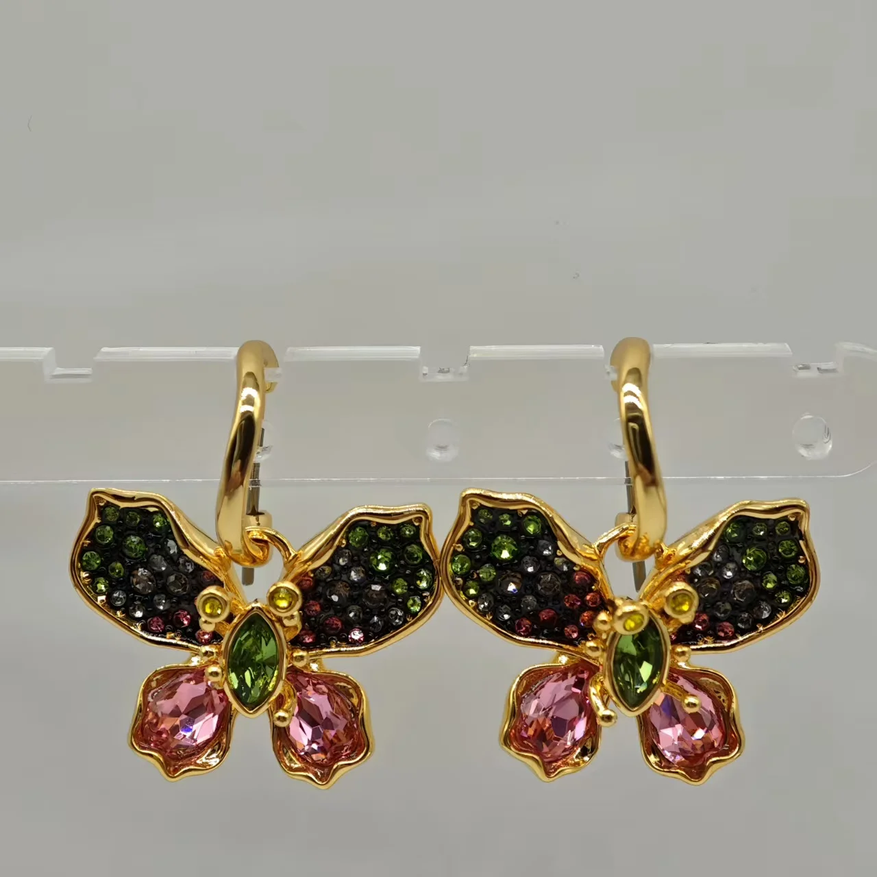 

Women's Gold Plated Butterfly Earrings with Multicolored Gemstones – Dainty Huggie Jewelry