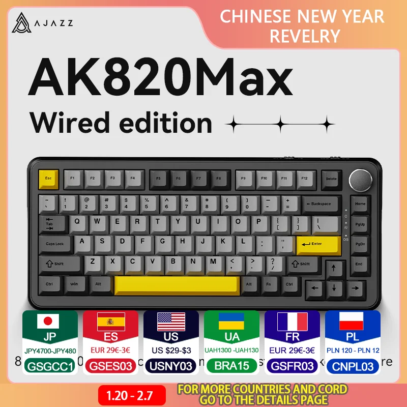 AJAZZ Magnetic Shaft Mechanical Keyboard ak820max Gaming Wired Triple Mode Custom Gaming Magnetic Shaft Keyboard