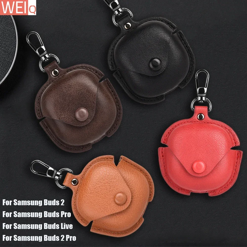 Luxury Leather Case For Samsung Galaxy Buds 2 Pro Buds Live Buds FE Case Bluetooth Wireless Headphones Protective Cover Keychain