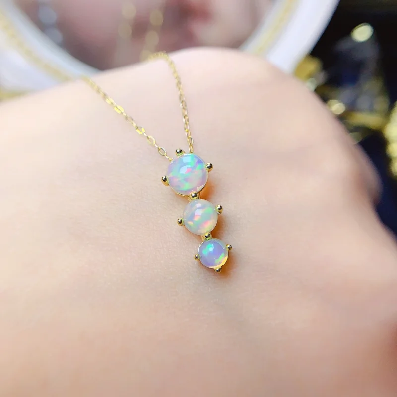 Natural Opal Necklace Pendant 925 Silver Send Chain Colorful Gemstone Necklace Birthstone Necklace Engagement Pendant