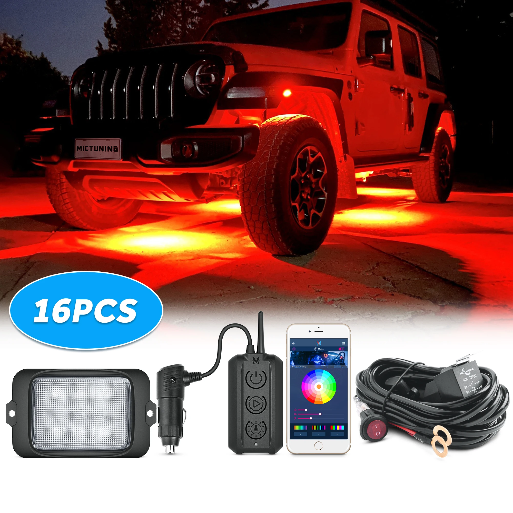 MICTUNING C3 RGBW LED Rock Lights,16 Pods Multi-Color Neon Underglow Lights,Wireless APP&Wireless Control Box for Car Truck SUV