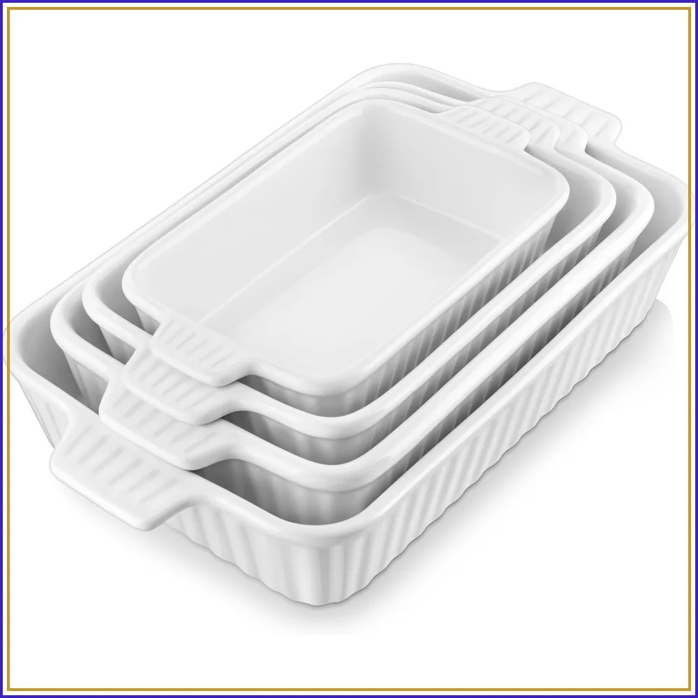

Porcelain Baking Dishes Set of 4 - Rectangular Lasagna Pans with Handles for Oven, Microwave, Dishwasher, White (9.4"-14.7")