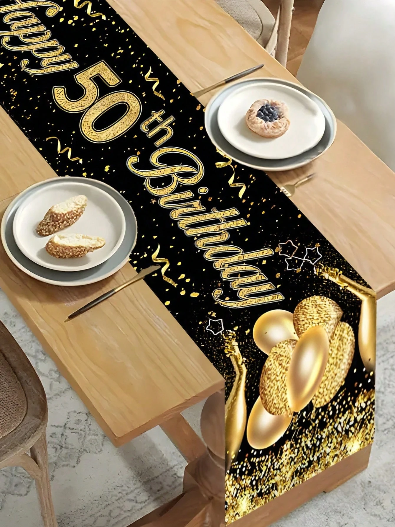 

40th 50th 21th Birthday Poster Banner Table Runner Black Gold Birthday Happy Background Decorations Birthday Party Supplies
