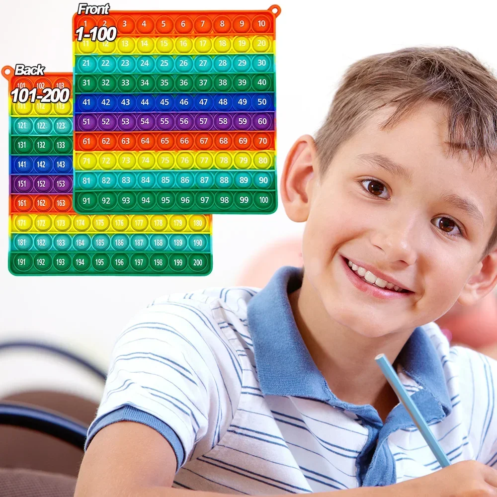 1–200 Zahlen, Zählen, Mathe-Fidget-Pop-Spielzeug, Regenbogen-Silikon-Push-Blase, pädagogische Mathe-Spiele, Spielzeug für Kinder im Vorschulalter