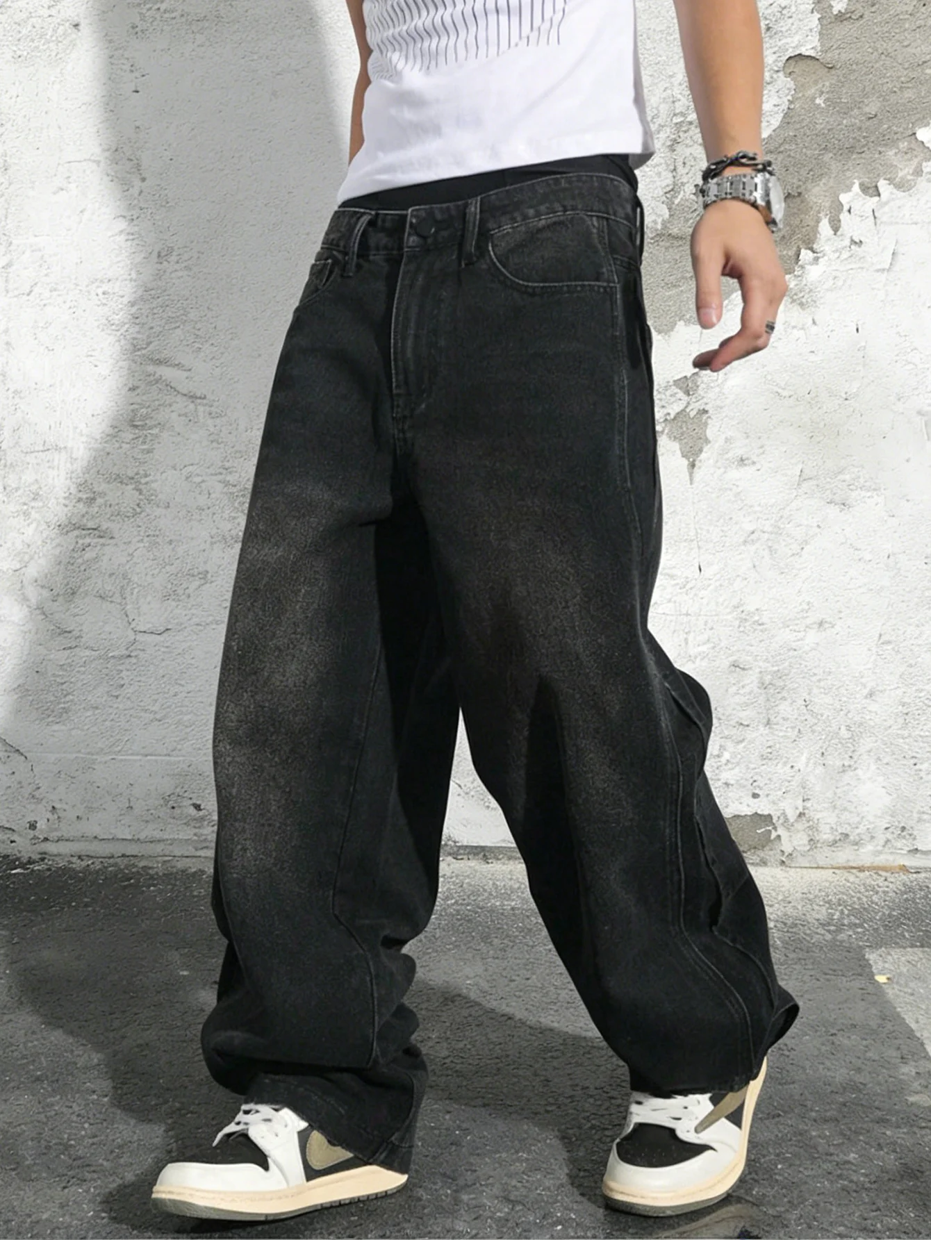 

Plus Size 6XL 5XL 4XL Men's Vintage Black Wash Baggy Jeans Loose Fit Wide Leg Denim Pants Streetwear Y2K Skateboard Trousers