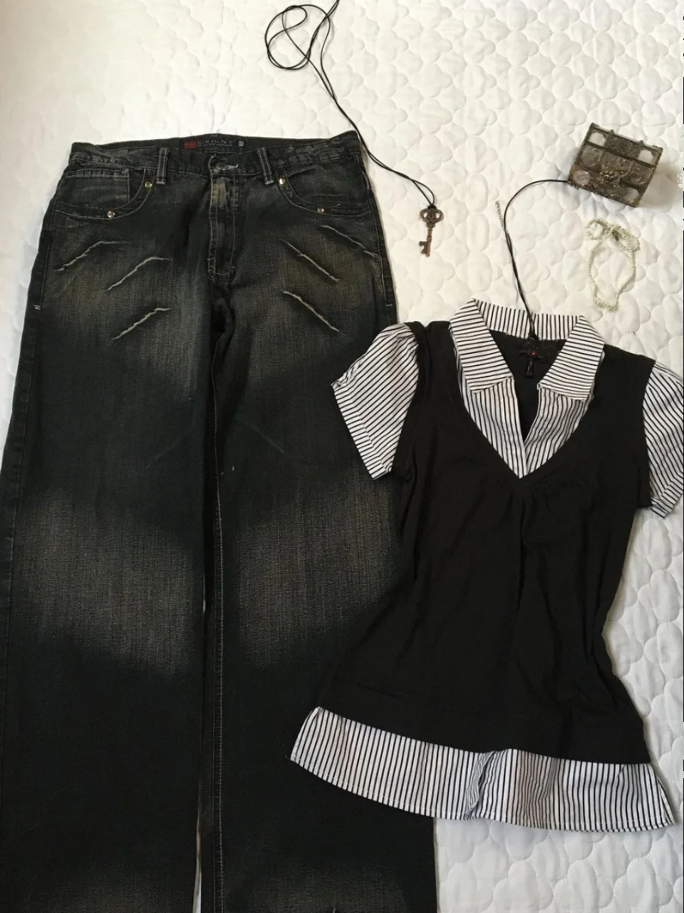 Boya Girl Original Bla Fake Two-Piece T-irt Women's Summer American Retro Design Sense Collar Top