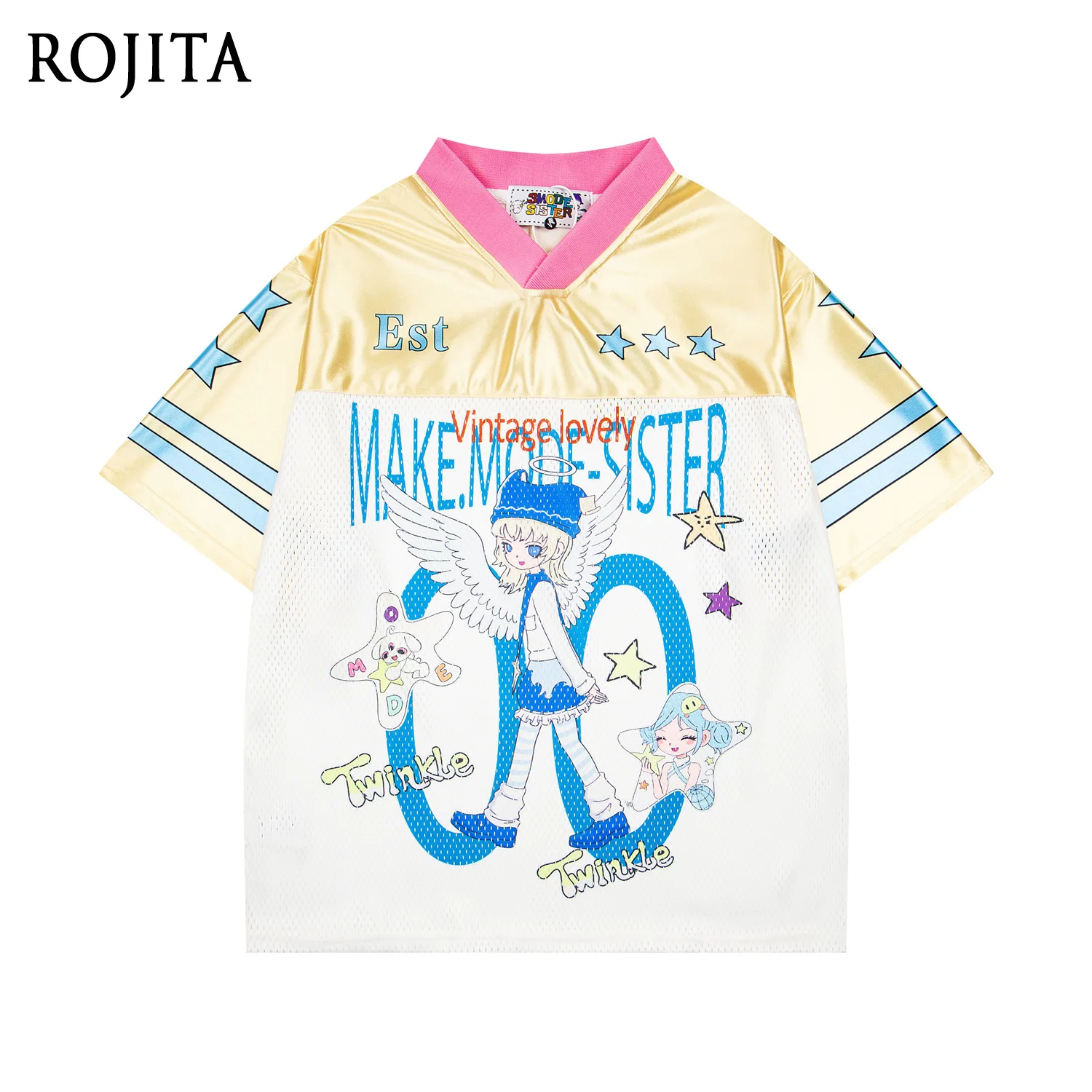 

Summer Male and Female Couples Animation Printing Mesh Short-sleeved T-shirt Loose Age-reducing Contrasting Casual Top