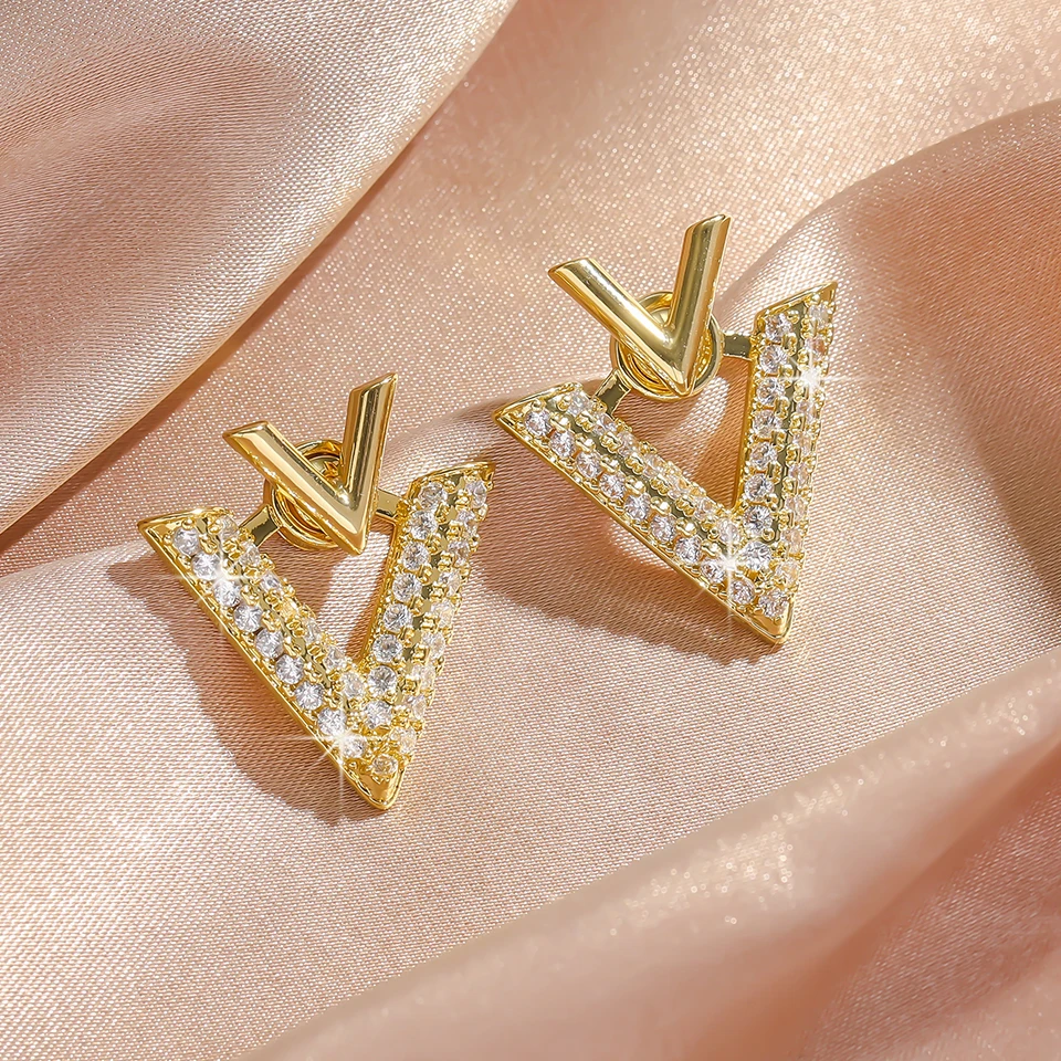 Korean V Shape Two Wear Earrings for Women French Fashion Geometric Zircon Rhinestone Luxury Elegent Earrings  Jewelry Gifts image 4
