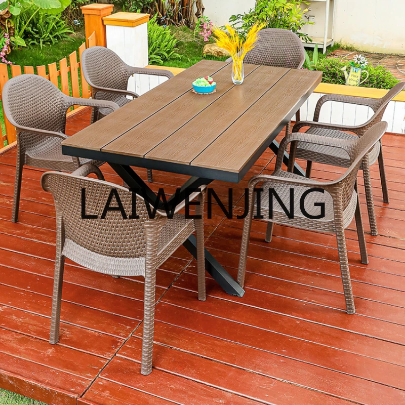 

RWJ Outdoor PE Rattan Chair Waterproof and Sun Protection Outdoor Commercial Outdoor Leisure Terrace Plastic Wood Long Table