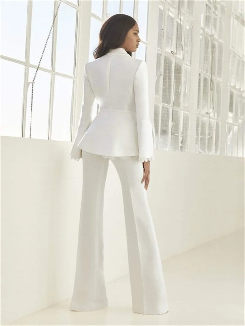 2 pezzi abiti da donna in pizzo Set Designer Blazer bianco elegante smoking da sposa formale con scollo a V abito da ballo per feste costumi su misura