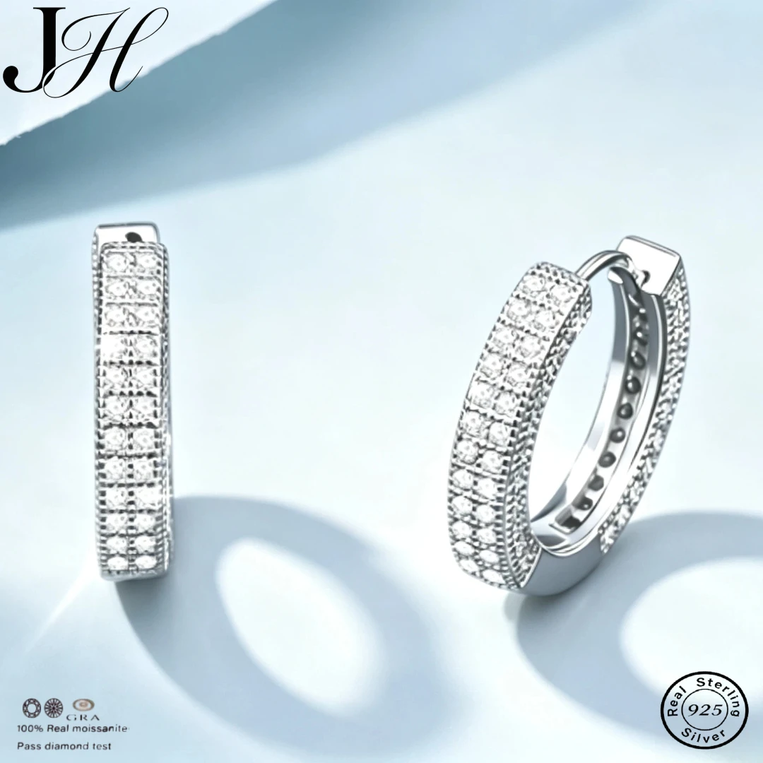 JH 925 Sterling Silver Full Moissanite Stud Earrings For Women Men D VVS1 Moissanite Full Diamond Ear Cuffs Luxury Fine Jewelry