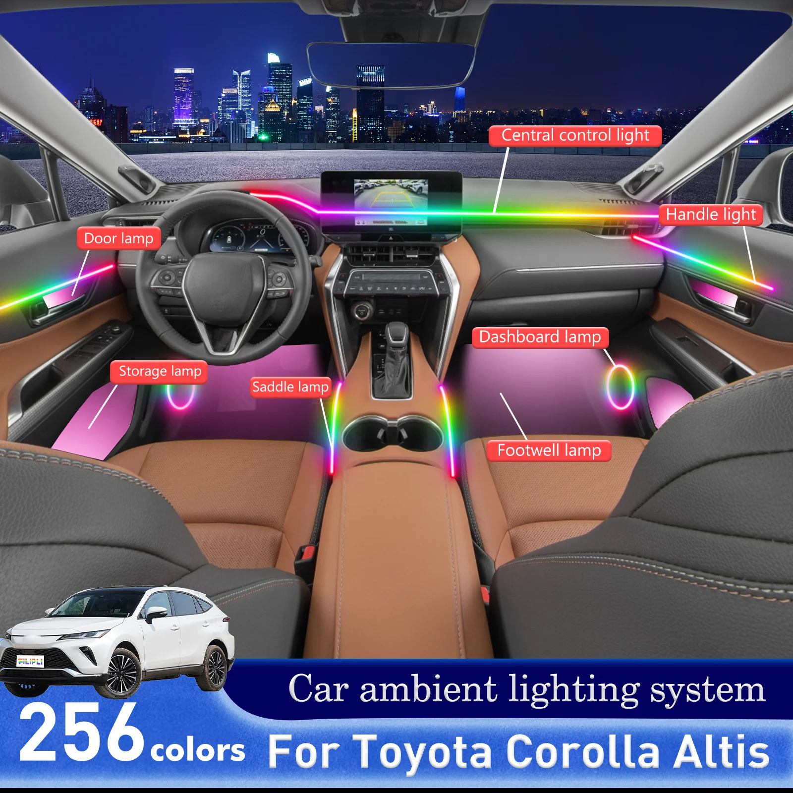

For Toyota Corolla Altis Pro-grade Invisible PMMA Vehicle Interior Mood Light Bar RGB Music Sync Mobile APP