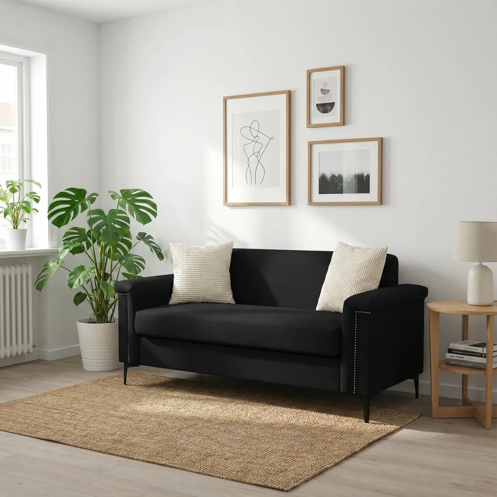 PINGGO 2-Sitzer-Sofa im nordischen Stil, feiner Leinenstoff, Massivholzrahmen, stabile Eisenbeine, 174 x 72 x 82 cm, Wohnzimmermöbel – Detail 5