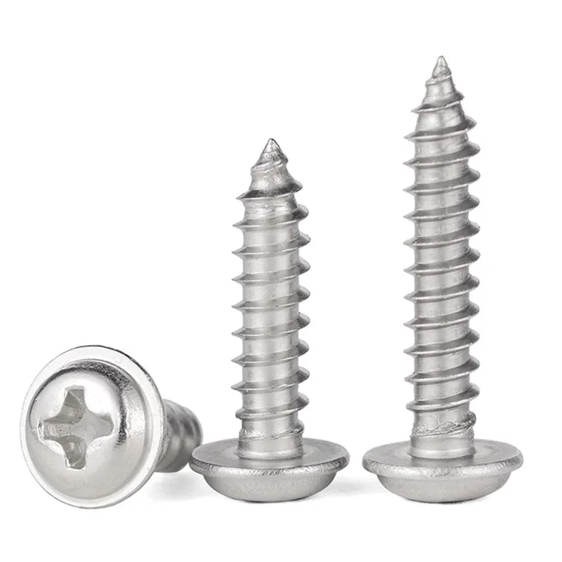 20/ 50/ 100/ 200pcs M1.4 M1.7 M2.6 M3- M5 304 Stainless Steel Cross Phillips Pan Round Head W/ Washer Collar Self-tapping Screw