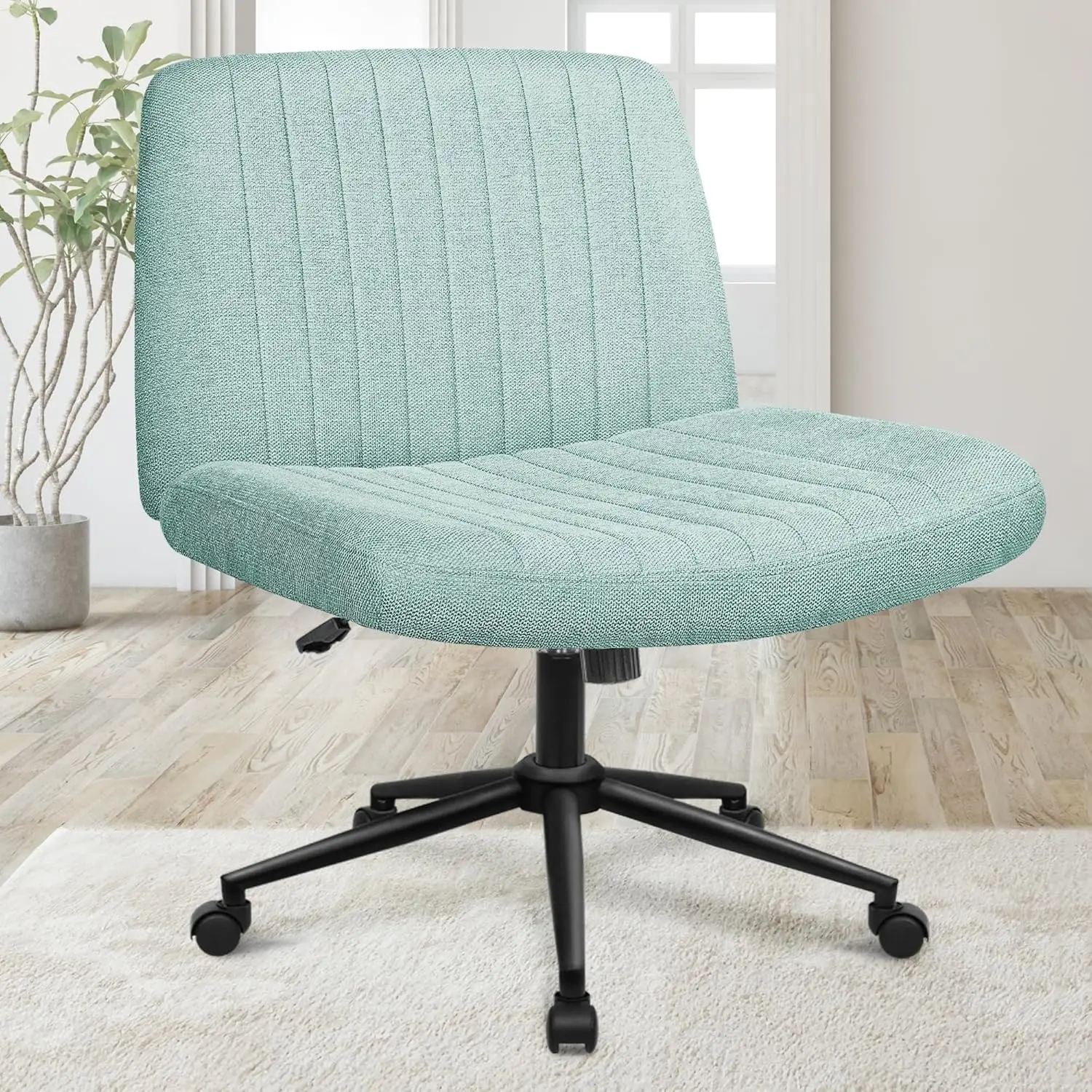 

Wheeled, armless cross legged office desk and chair, spacious and comfortable dressing table rotating modern (in mint color)