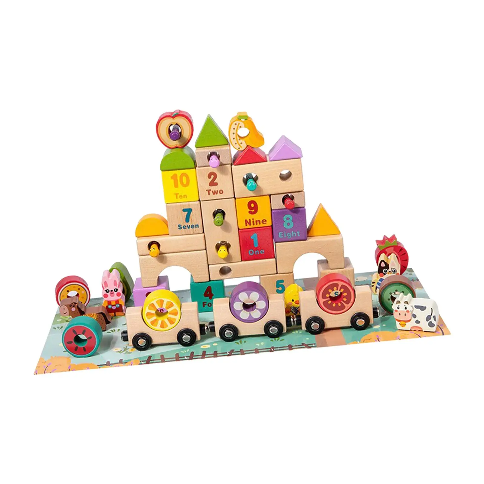 Holz Gebäude Stapelblöcke Set Puzzle Cartoon Montessori Spielzeug für