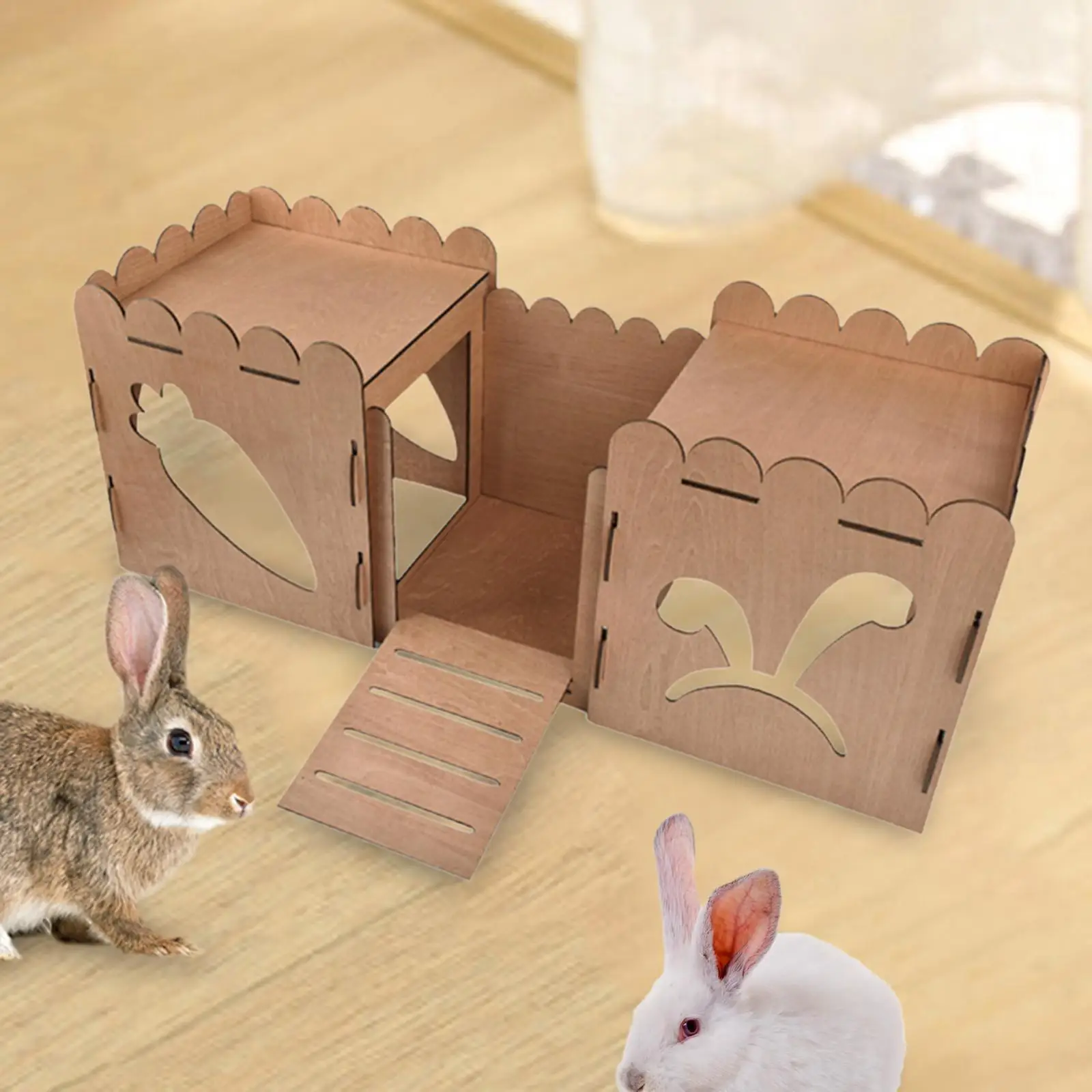 Wooden Rabbit Castle Hideout House Small Animal House Bed Hideaway Hamster House Nest for Guinea Pig Rat Ferret Bunny Resting