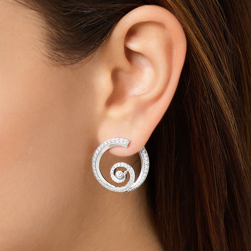 Runde Welle mit Steinen Ohrstecker Europa Feiner Schmuck für Frauen Brandneues trendiges Sommergeschenk aus echtem 925er Sterlingsilber – Detail 4