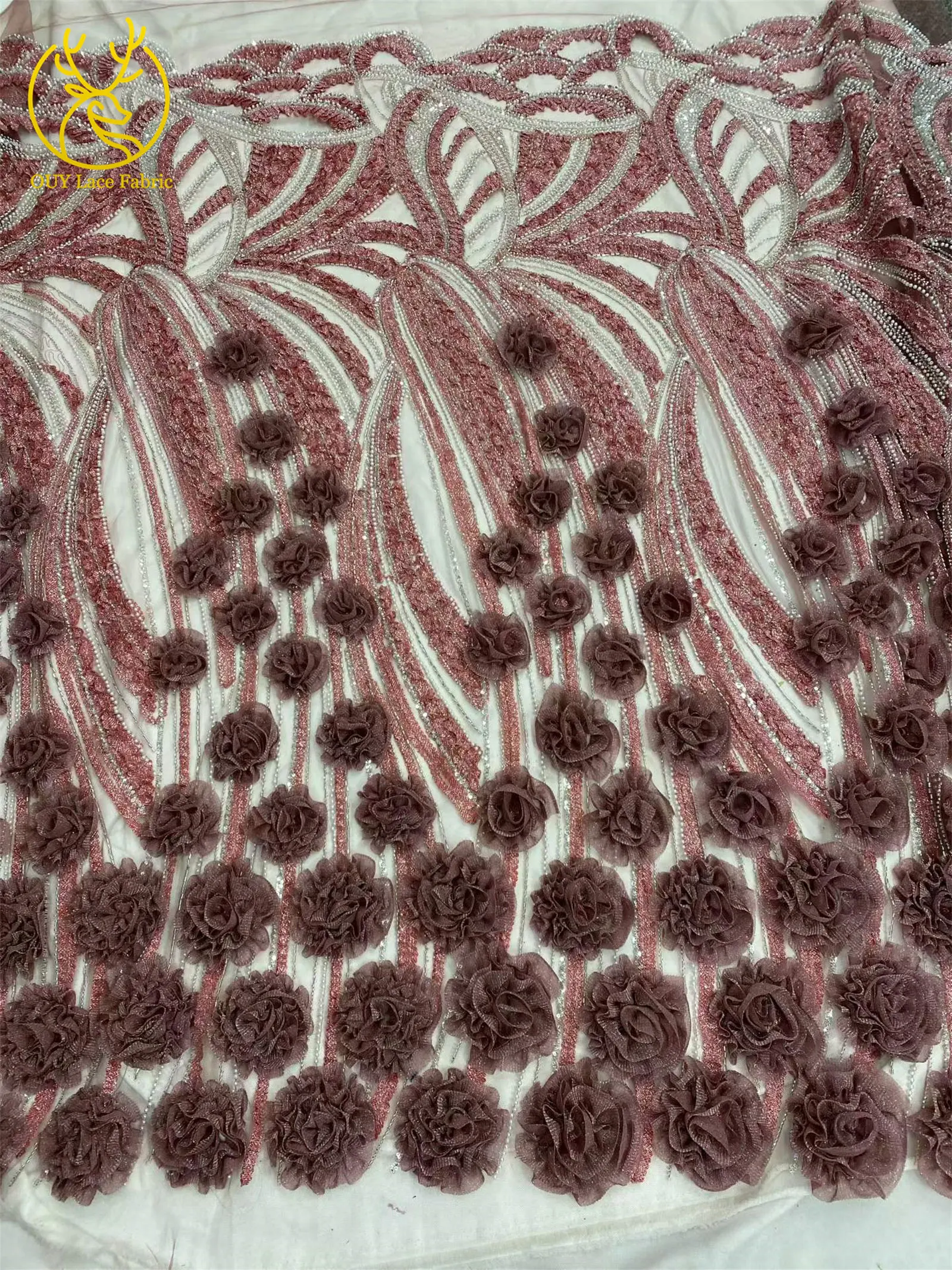 Eleganter 3D-Blumen-Französischer Perlen-Pailletten-Spitzenstoff 2026 Hochwertiger Afrikanischer Spitzenstoff Nigerianisches Hochzeitskleid Nähzubehör – Detail 4