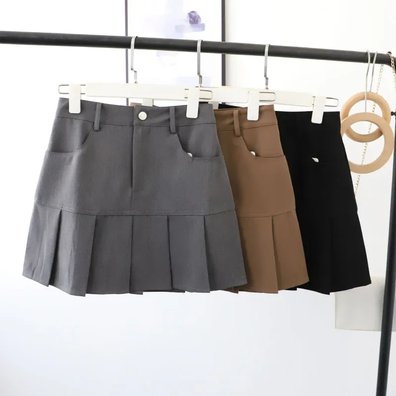 

Y2K Vintage High Waist Pleated Skirt Women College Style Uniforms Safety Pants Mini Skirts Woman Korean Street Slim A-Line Skirt