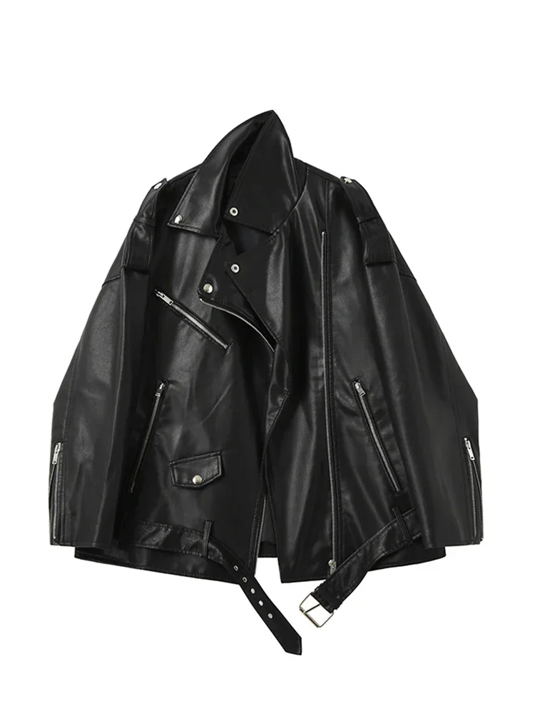 Fitaylor Spring Autumn Women Faux PU Leather Jacket Casual Female Lapel Zipper Motorcycle Coat