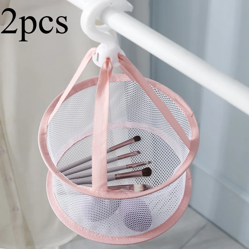 2pcs Portable Mini Cosmetic Drying Rack - Compact Hanging Mesh Pocket for Makeup Brushes, Powder & Beauty Tools