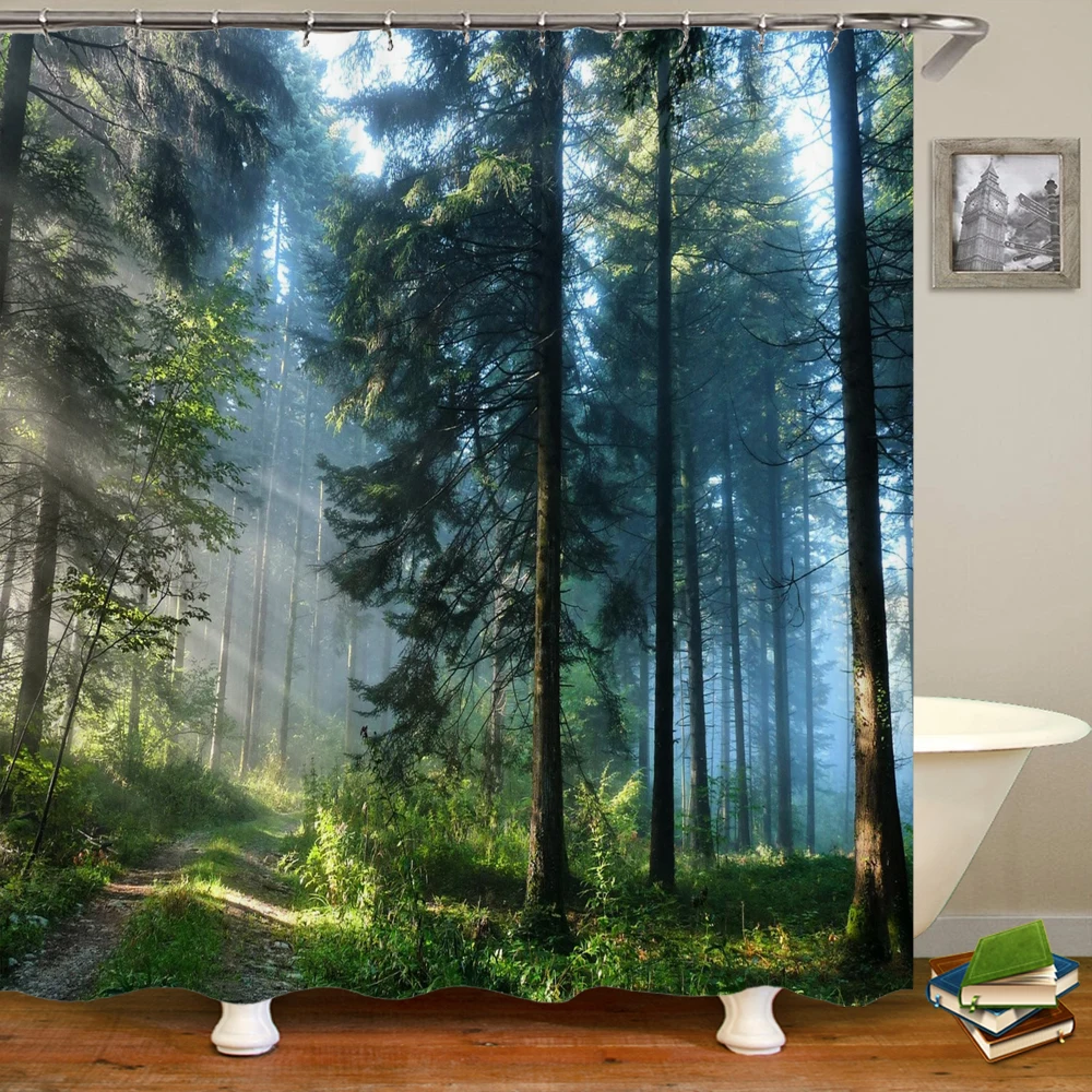 Forest Natural Scenery Shower Curtains 3d Printing Bath Polyester Washable Fabric With Hooks Home Decorative Screen