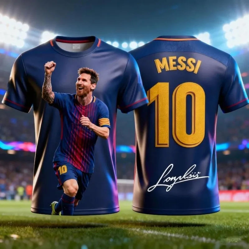 Messi Fußballtrikot Sommer 3D Sport Herren T-Shirt, geeignet für tägliches Outdoor-Training und atmungsaktives Tragen. – Detail 4