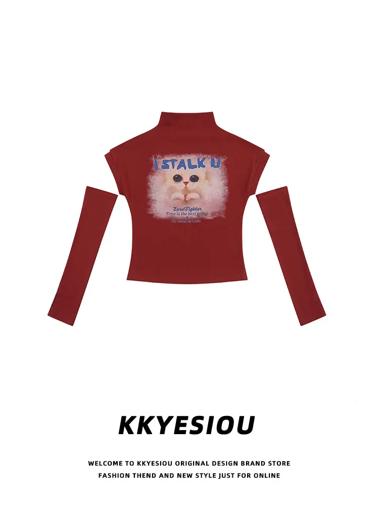 

KKyesiou Sweet Spicy BM Print ort Sve Women's T-irt Detachable Long Sve Dopane oulder Vest Street Sle Co...