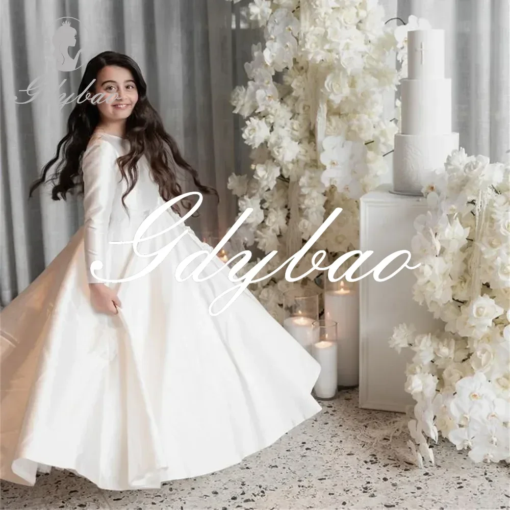 Simple Classic Style Full Sleeve Applique Princess First Communion Dress Elegant Floor Length Flower Girl Gown Customized New