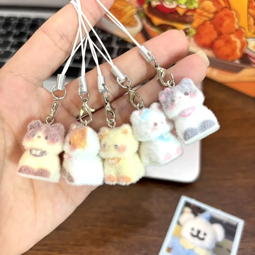 

Flocking Animal Dog Cat Pendant Cute Keychain Keyring Bag Earphone Car Keychain Decor Keychains Accessories Phone Chain Lanyard