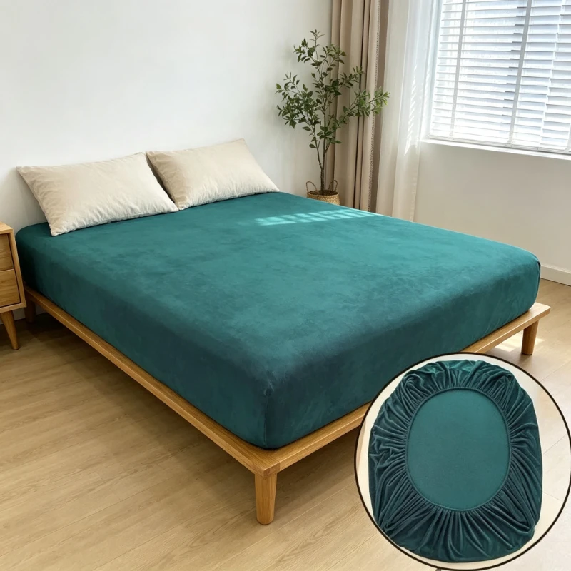 Winter Warm Plush Fitted Sheet Milk Velvet Mattress Cover Elastic Band Bed Protector for Dormitory Home Queen King Size Bedding