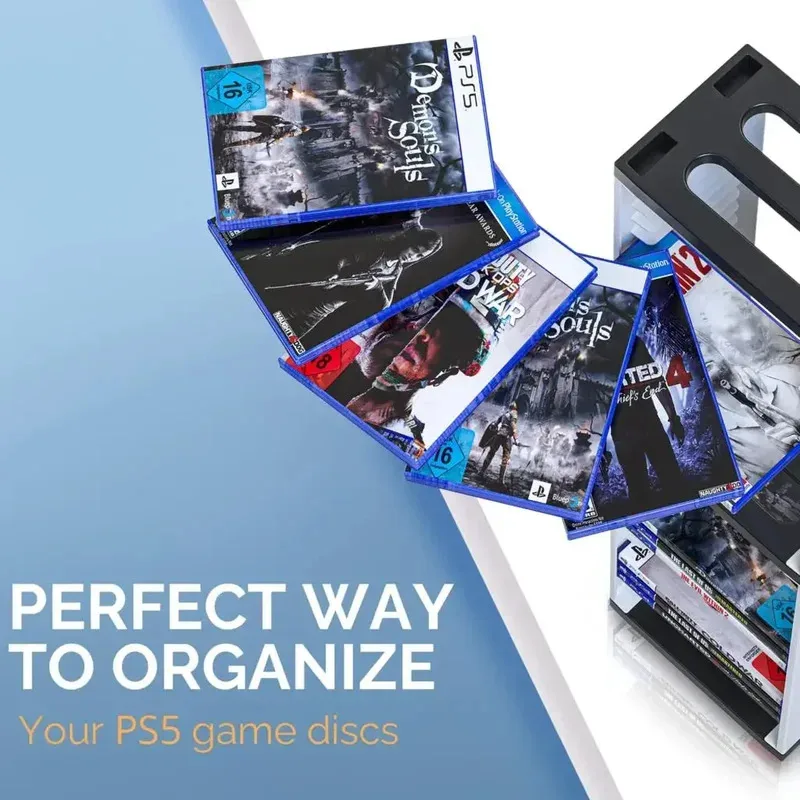 Double-Layer Disc Holder for PS5/PS4/Switch/Xbox - Compact Shelf Organizes 24+ Game Cases