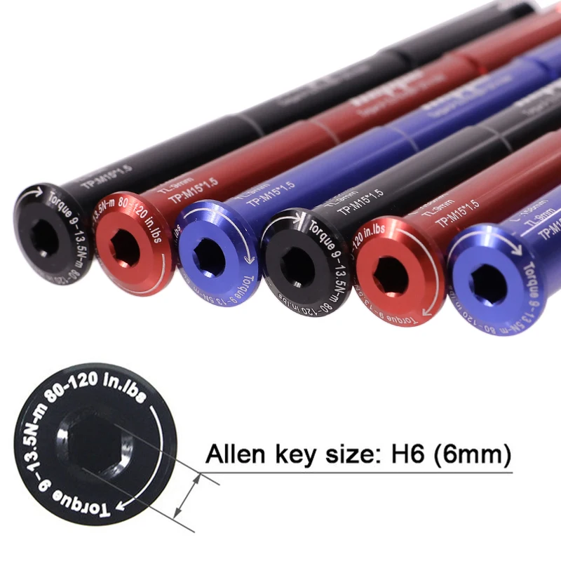 HEPPE Bike Thru Axle 15x110 Front Fork Skewers MTB Road Bike Quick Release Red Blue Thru Axle Skewers for ROCK SHOX 15x110 158mm