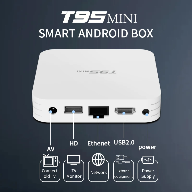 T95 Mini TV Box Android 10 WiFi 2.4Hz 4 k Smart Home Entertainment Media Player Allwinner H313 Quad Core Set-top Box DC 5V/2A