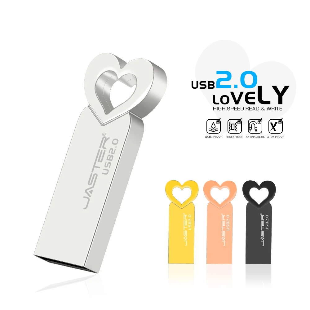 JASTER szybki pamięć USB napędza 64GB słodkie serce Pen Drive 32GB Rose Gloden Pendrive prawdziwą pojemność Pendrive kreatywny prezent